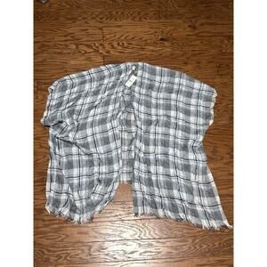 Loft Outlet Women's Gray White Blue Plaid Open Front Shall Cardigan, One Size